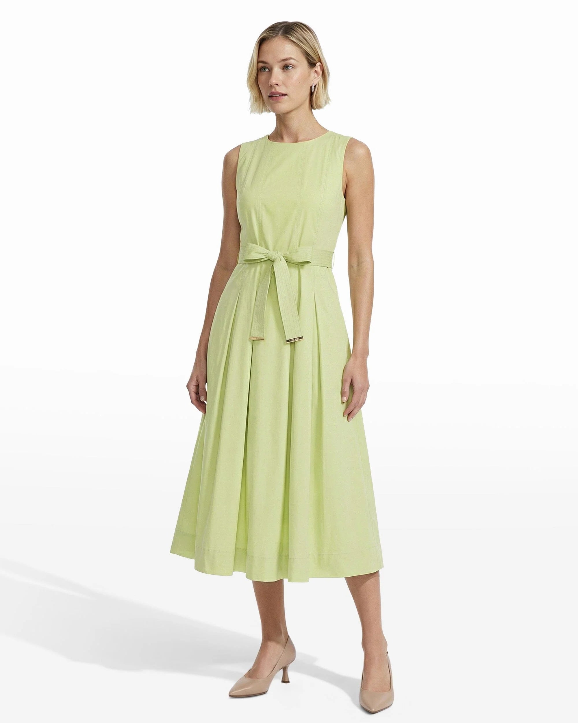 Paneled Bodice Jewel Neck Midi Length Dress