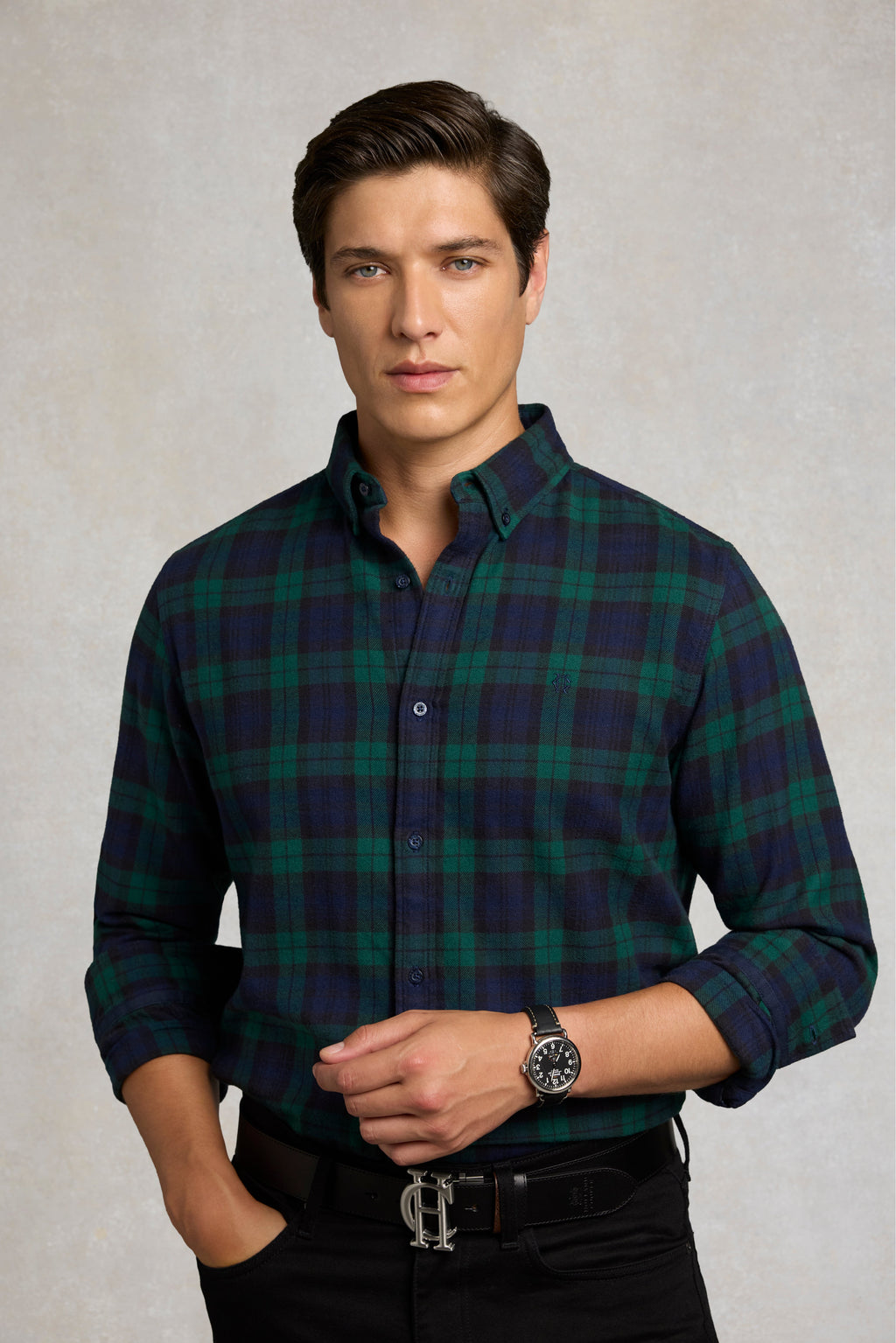 Men's Classic Fit Brushed Cotton Shirt (Blackwatch Check)