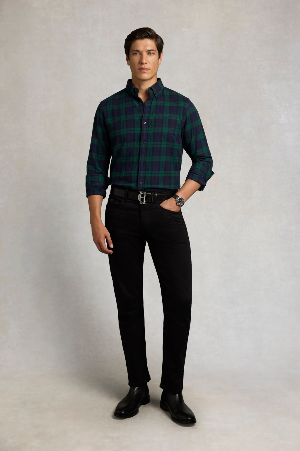 Men's Classic Fit Brushed Cotton Shirt (Blackwatch Check)