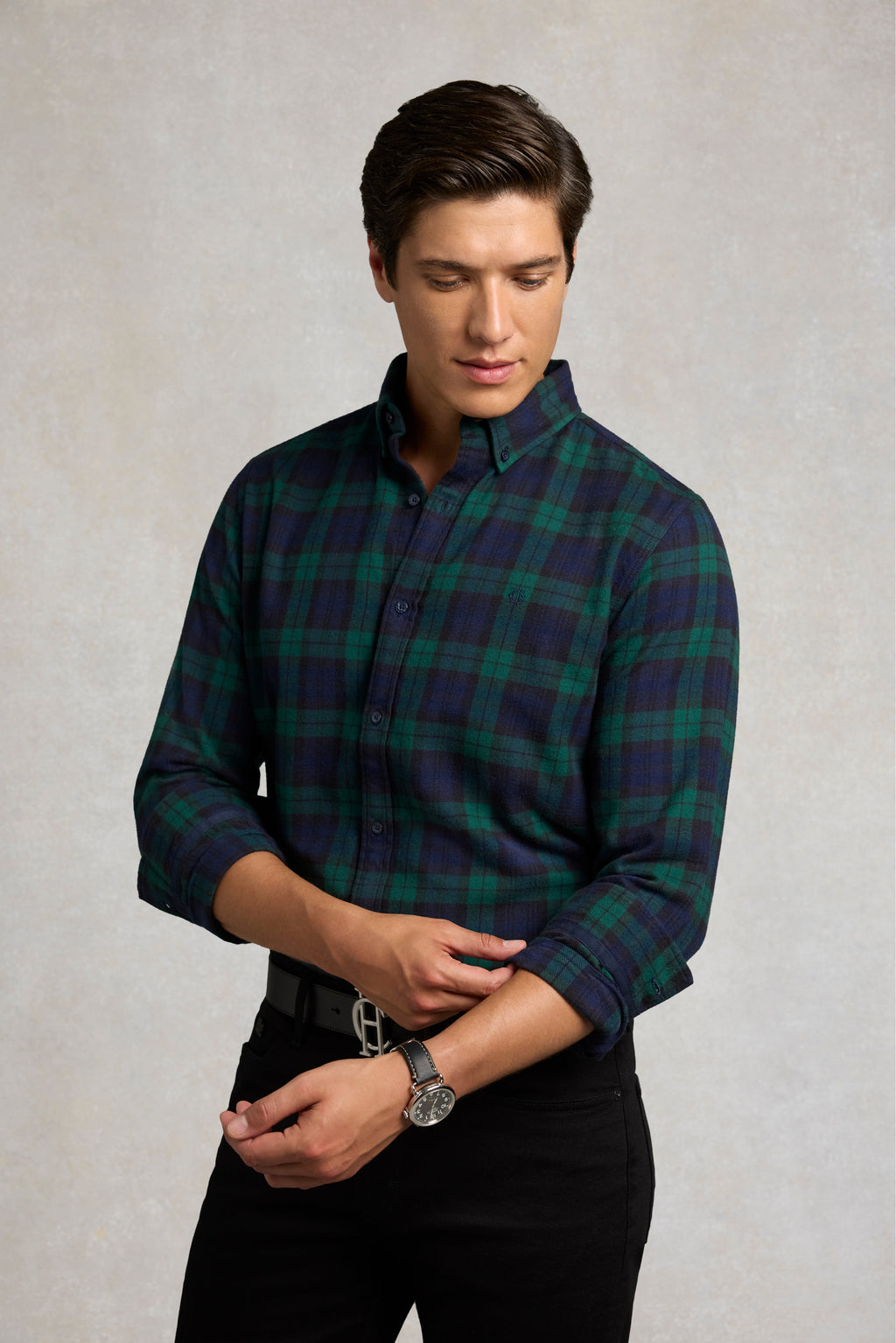 Men's Classic Fit Brushed Cotton Shirt (Blackwatch Check)
