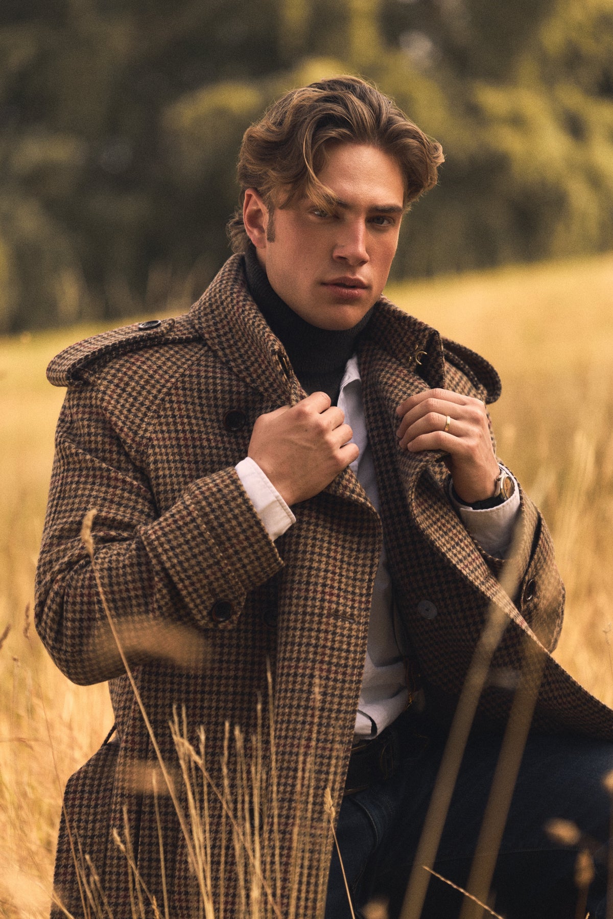 Men's Full Length Soho Trench Coat (Cotswold Tweed)