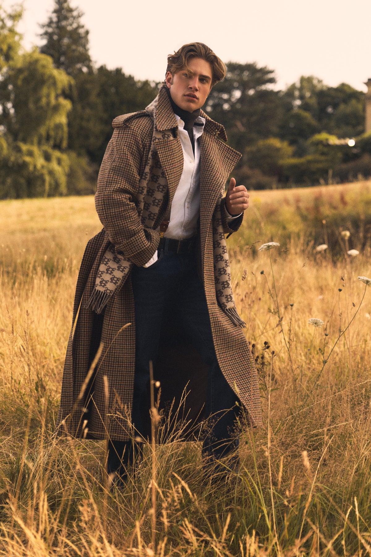 Men's Full Length Soho Trench Coat (Cotswold Tweed)