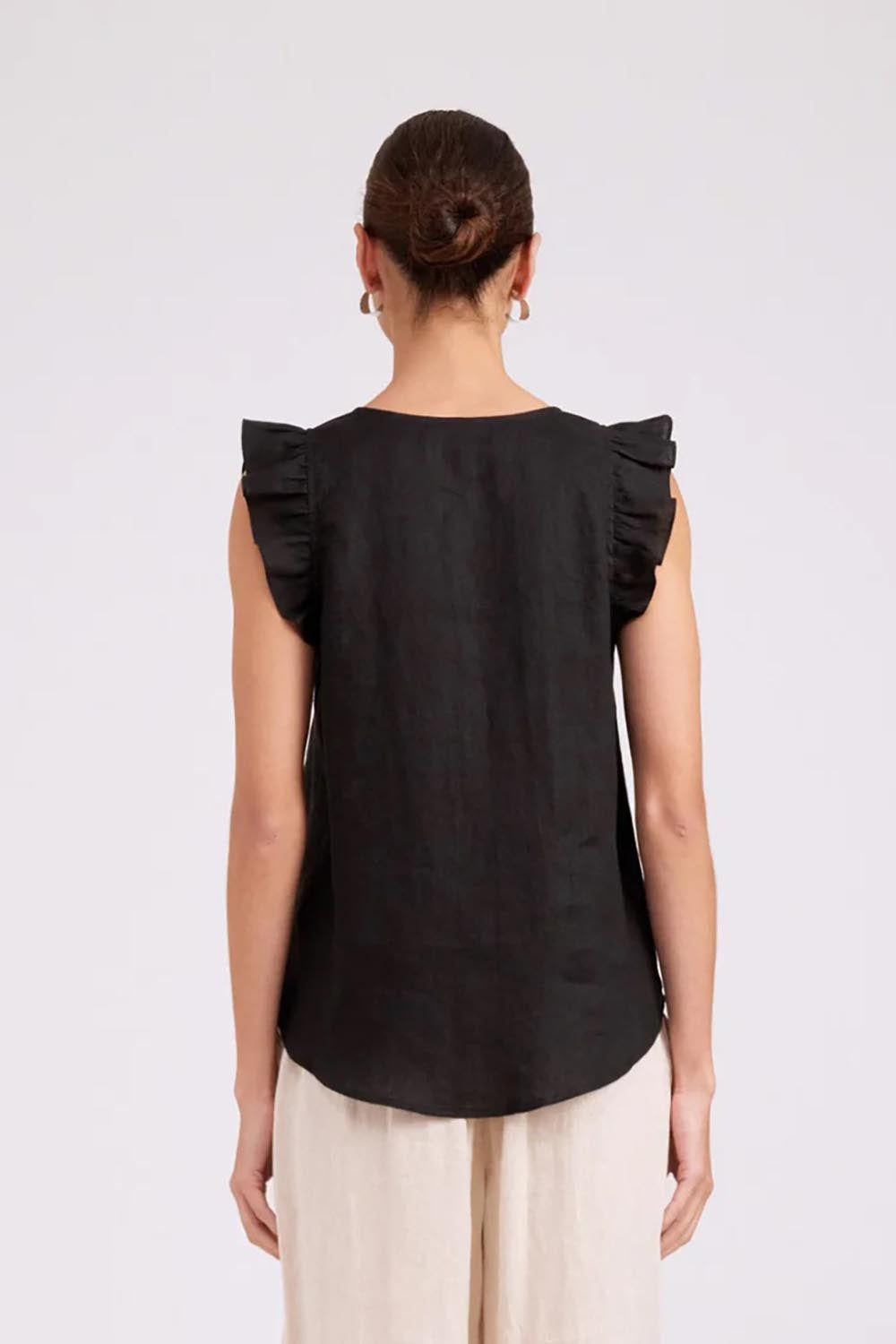 Studio Linen Frill Tank – Black