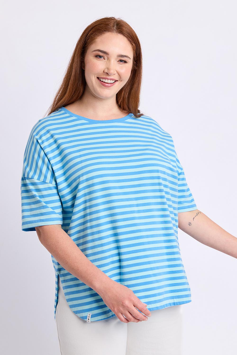 Fundamental Lauren Short Sleeve Cotton Stripe Tee - Tonicblueazure