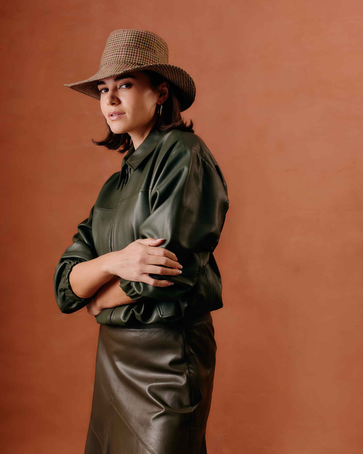 Margot Tan Check Hat