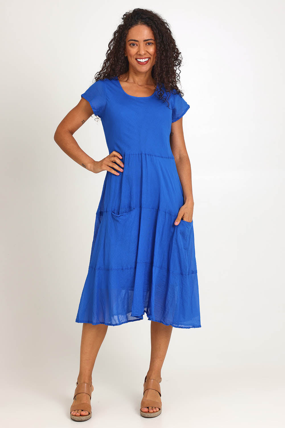 Essentials Bias Pockets Cotton Dress - Blue