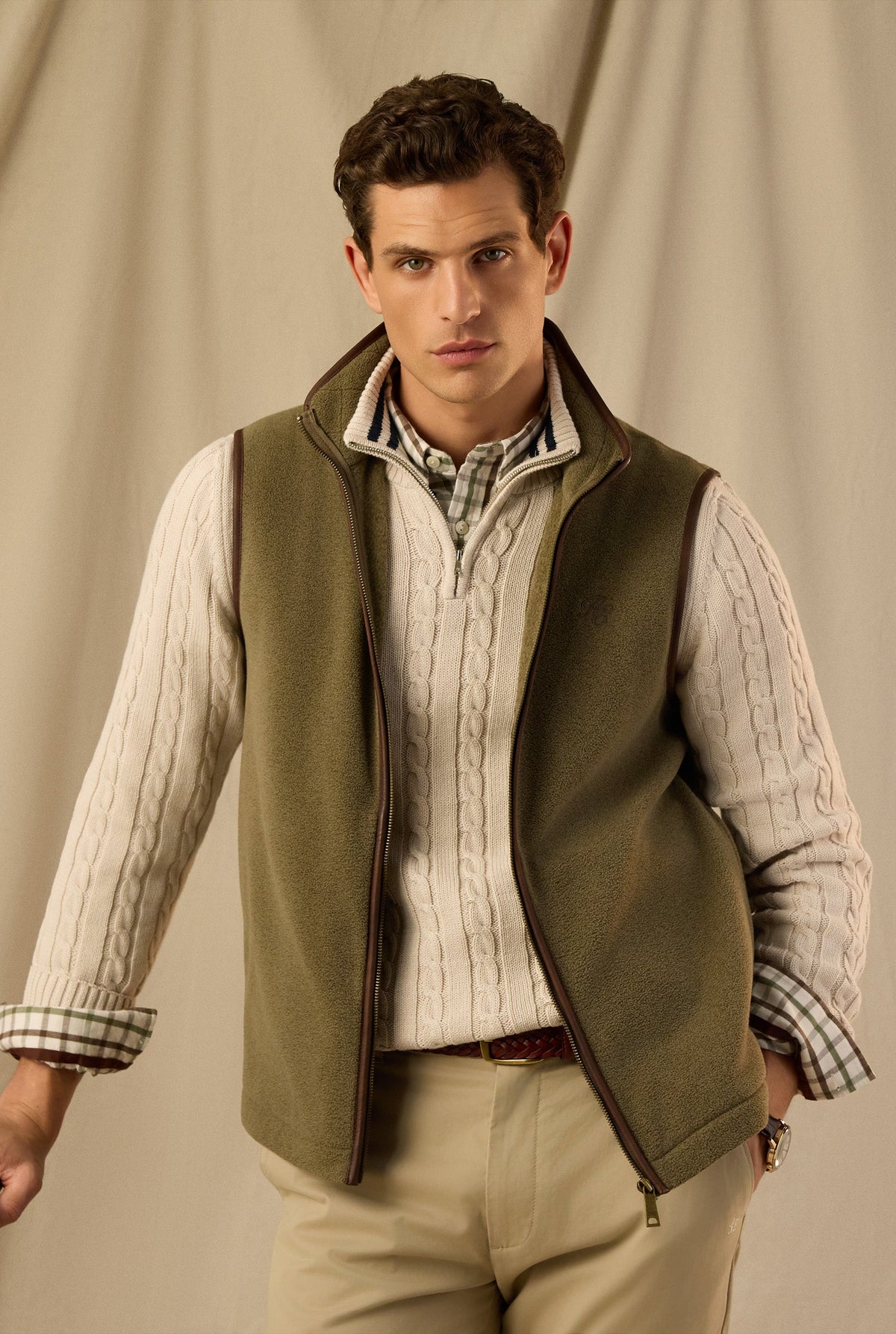 Men's Country Fleece Gilet (Dusty Khaki)