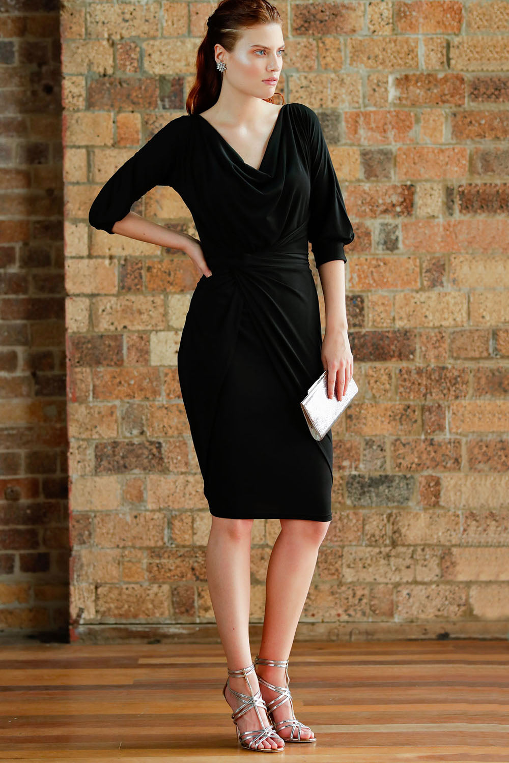 Cowl Tie Drape Dress - Black