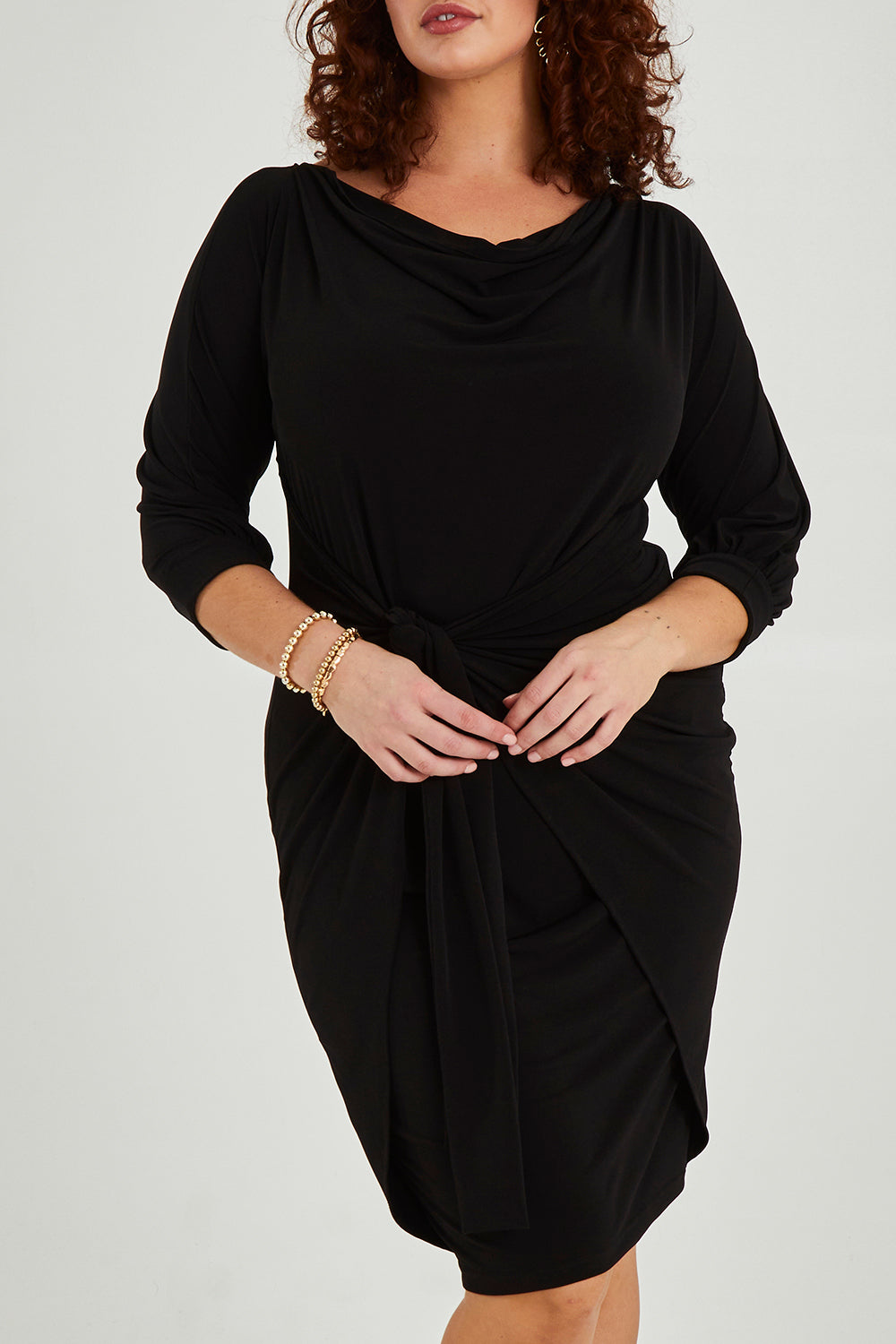Cowl Tie Drape Dress - Black