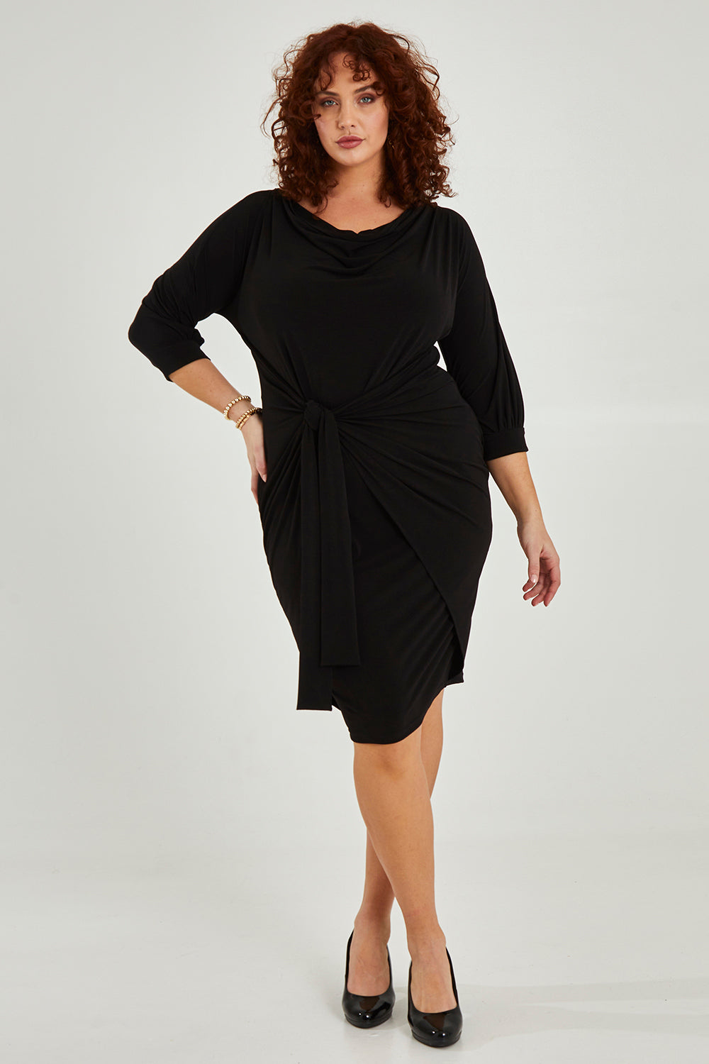Cowl Tie Drape Dress - Black