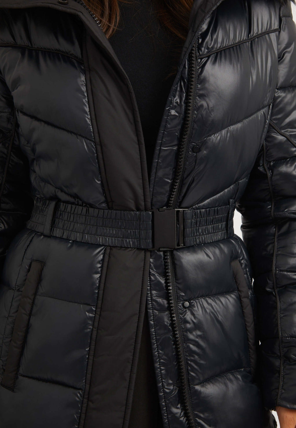 Diamond Belted Ex-long Coat Black