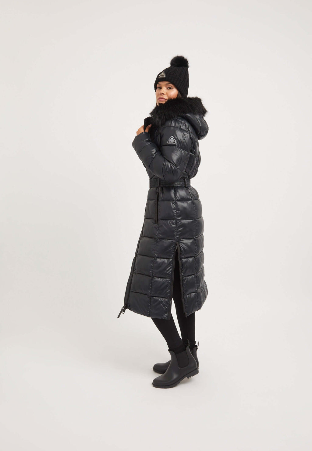 Diamond Belted Ex-long Coat Black