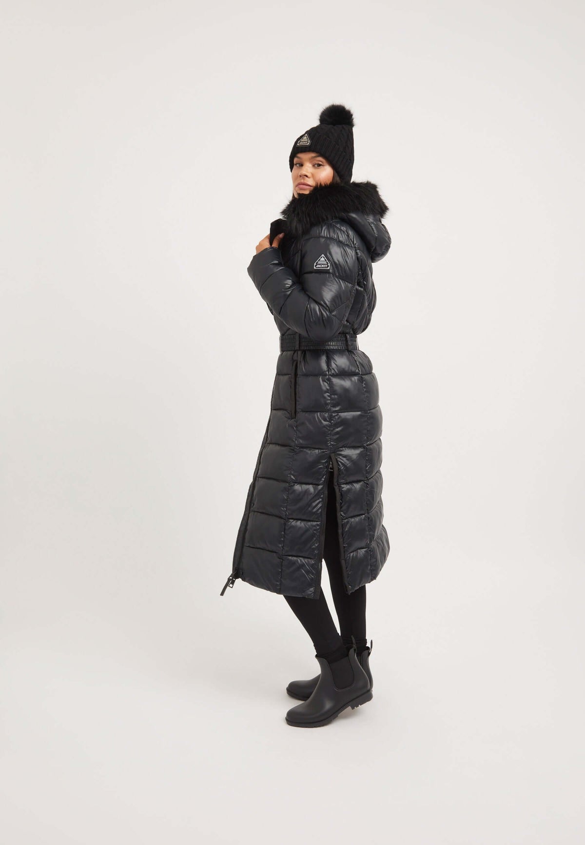 Diamond Belted Ex-long Coat Black