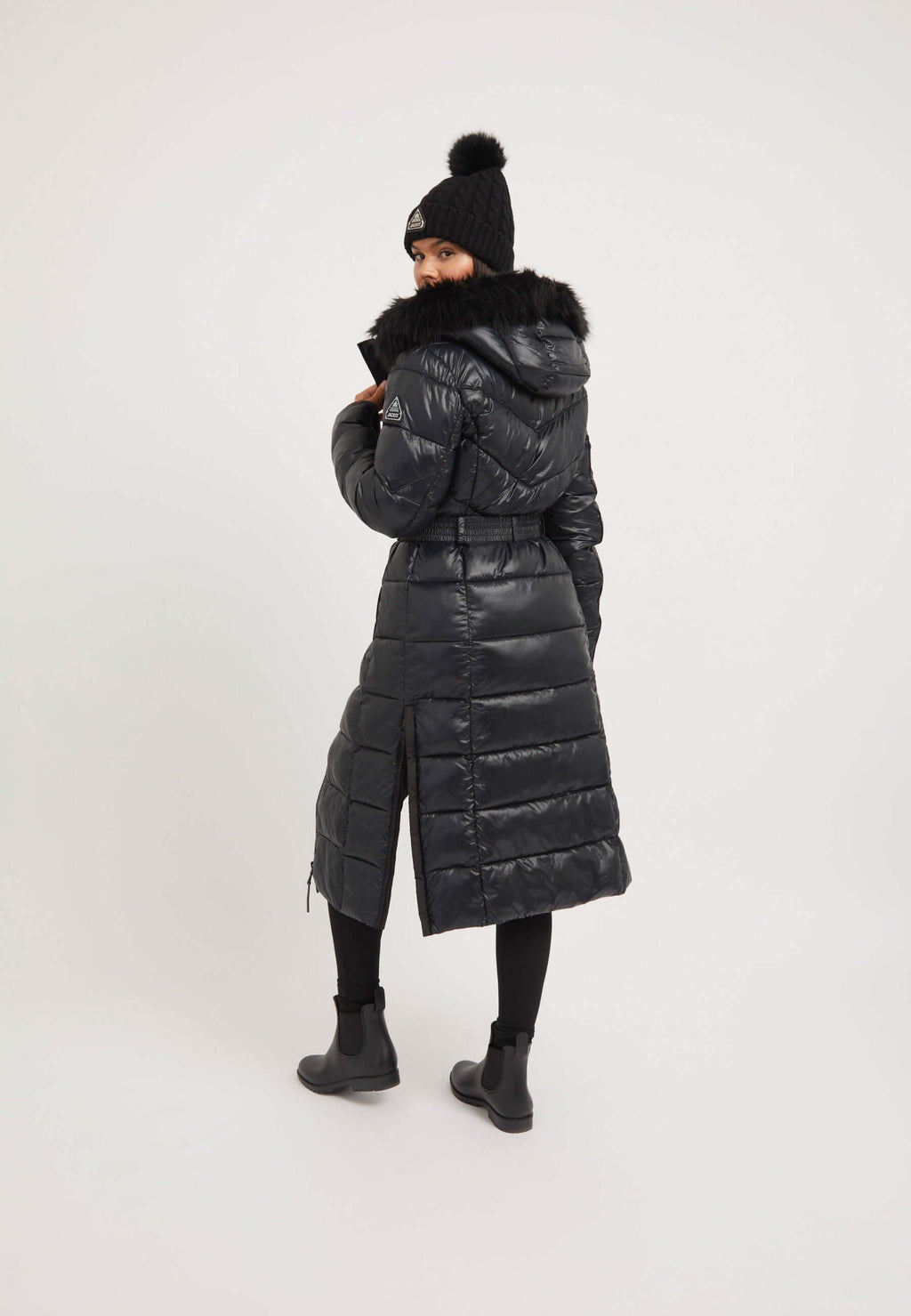 Diamond Belted Ex-long Coat Black