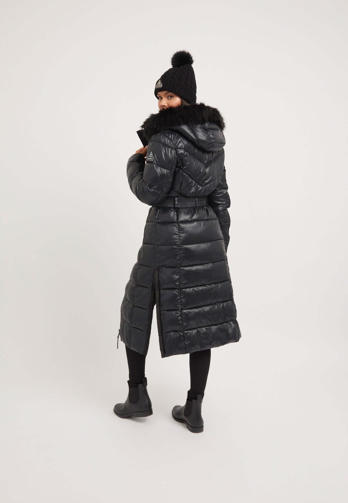 Diamond Belted Ex-long Coat Black