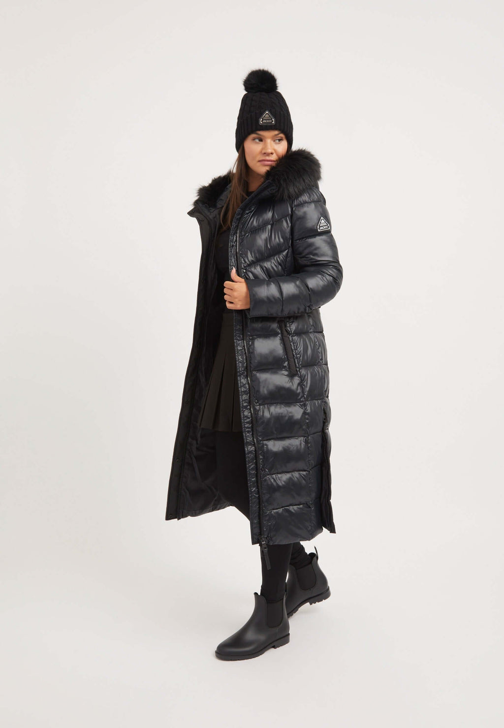 Diamond Belted Ex-long Coat Black