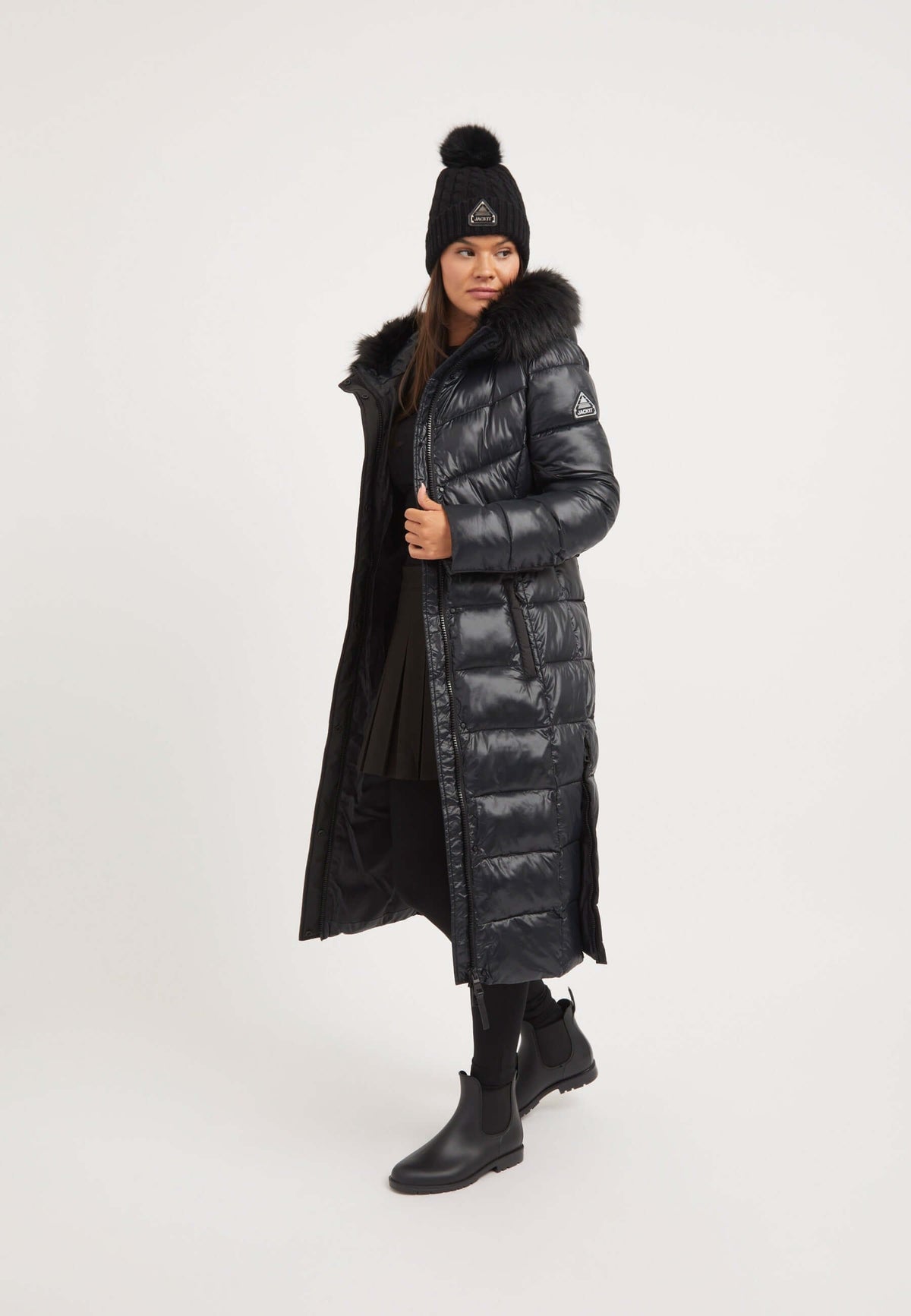 Diamond Belted Ex-long Coat Black