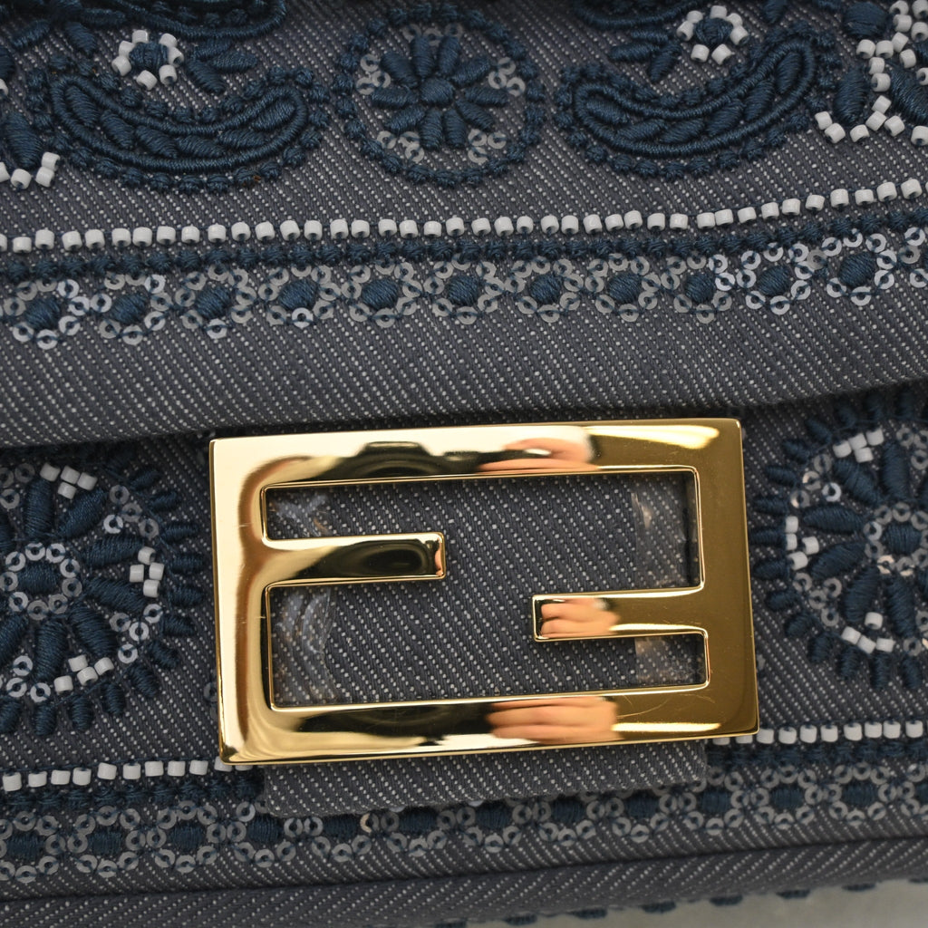 Fendi Mini Denim Coral Bandana Baguette