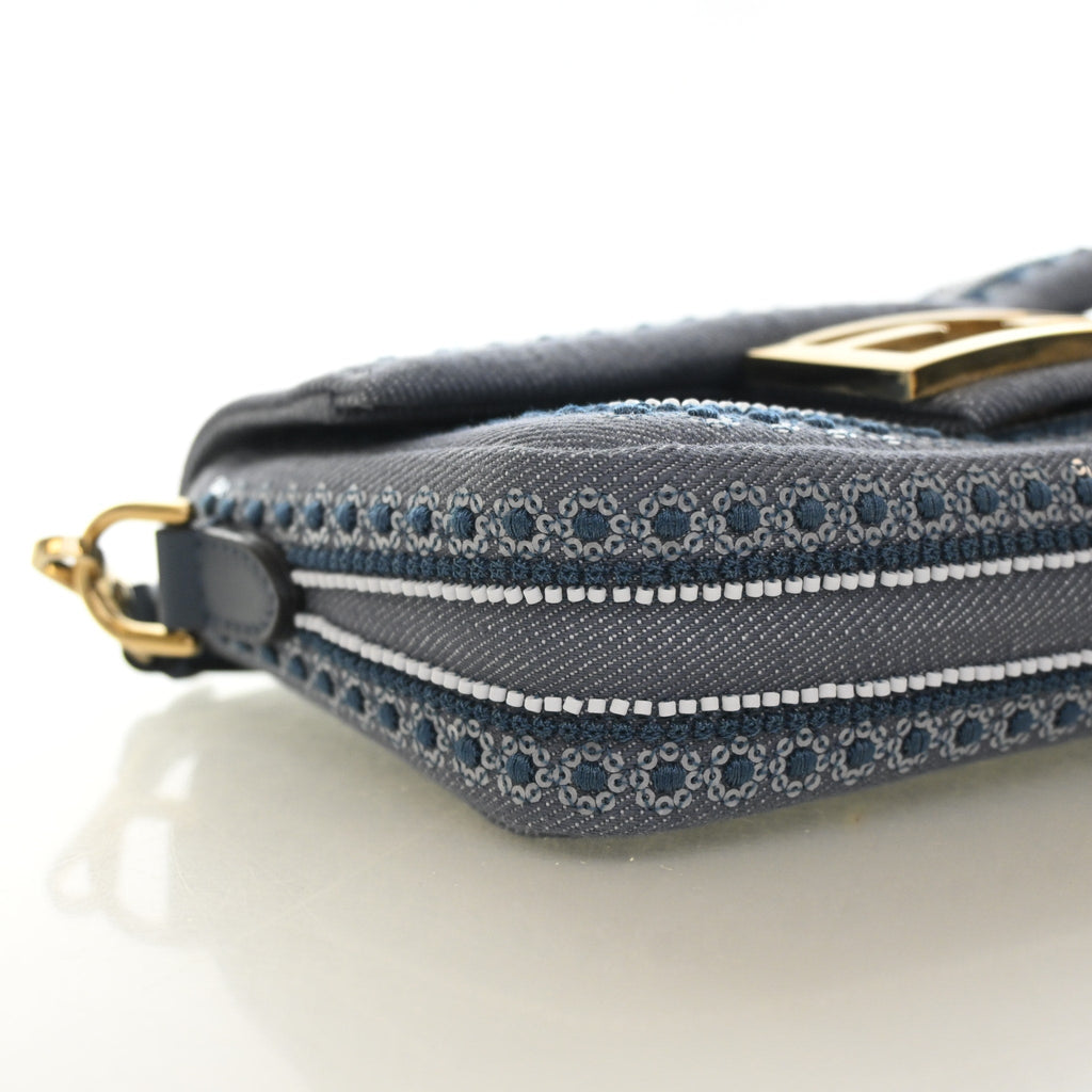 Fendi Mini Denim Coral Bandana Baguette
