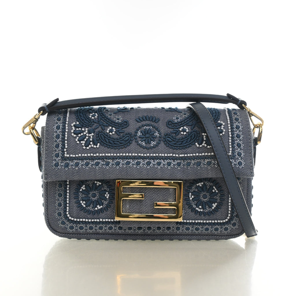 Fendi Mini Denim Coral Bandana Baguette