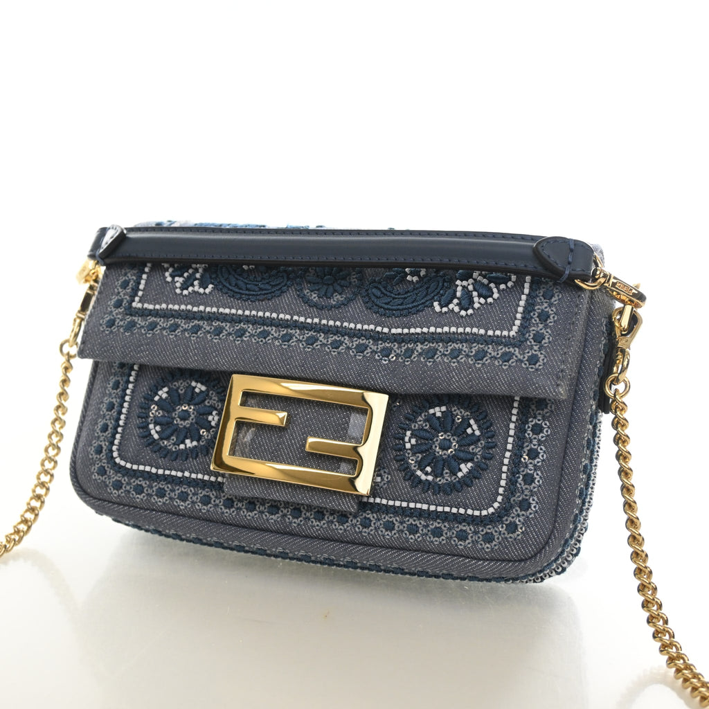 Fendi Mini Denim Coral Bandana Baguette
