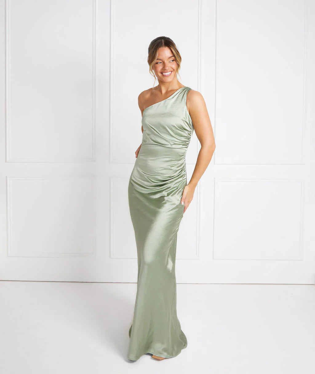Six Stories One Shoulder Satin Bridesmaid Dress